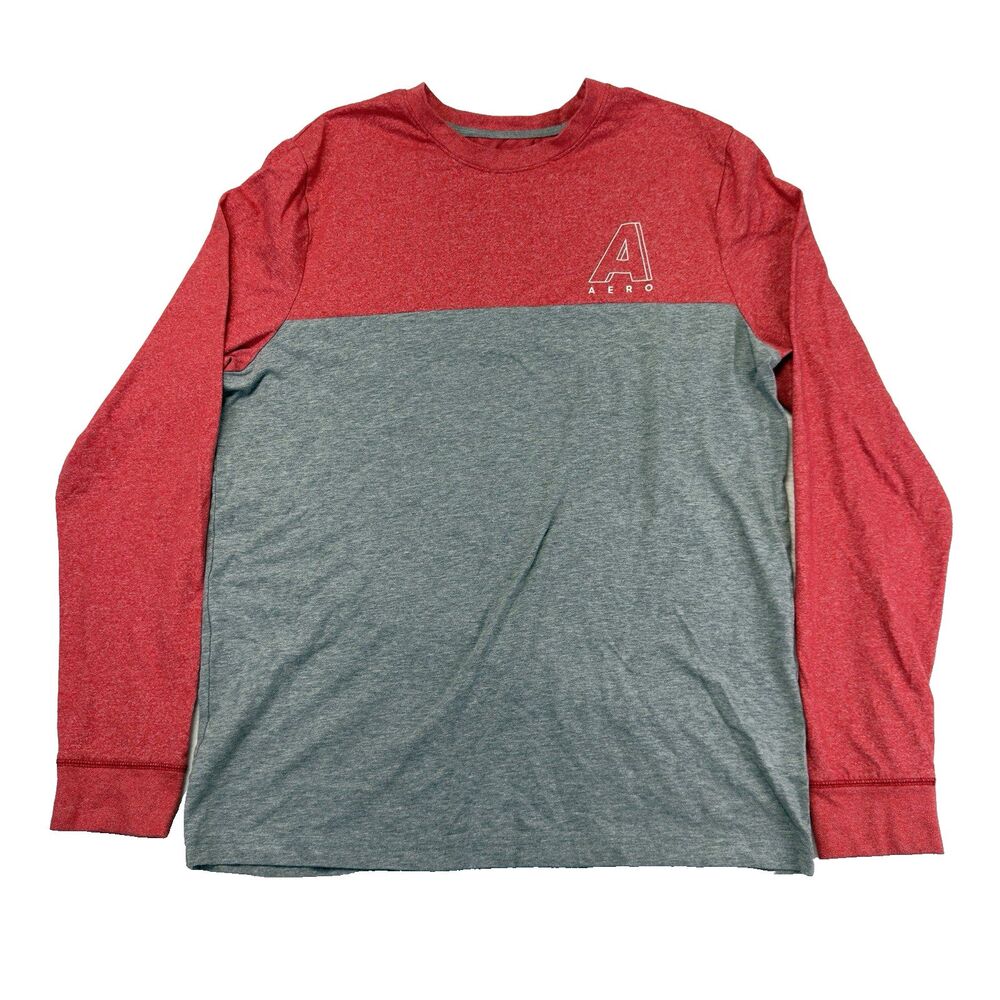 Aeropostale Stretch T Shirt Long Sleeve Mens‎ Large Gray/Red Casual